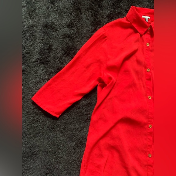 Charlotte Russe Women’s Red Blouse 3/4 Sleeve Open Back Gold Chain Sz S PreOwned - Picture 13 of 13